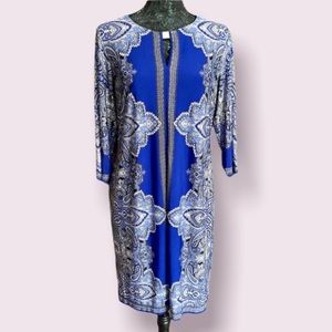 Sandra Darren Blue Symmetrical Medallion Print Dress